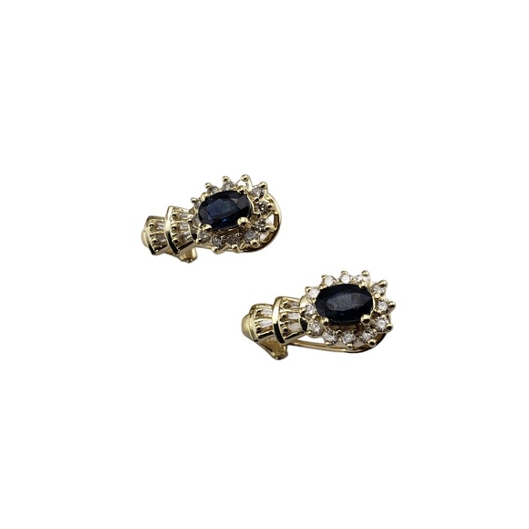 Vintage 14 Karat Yellow Gold Natural Sapphire and Diamond Earrings #13238 - Picture 3 of 8